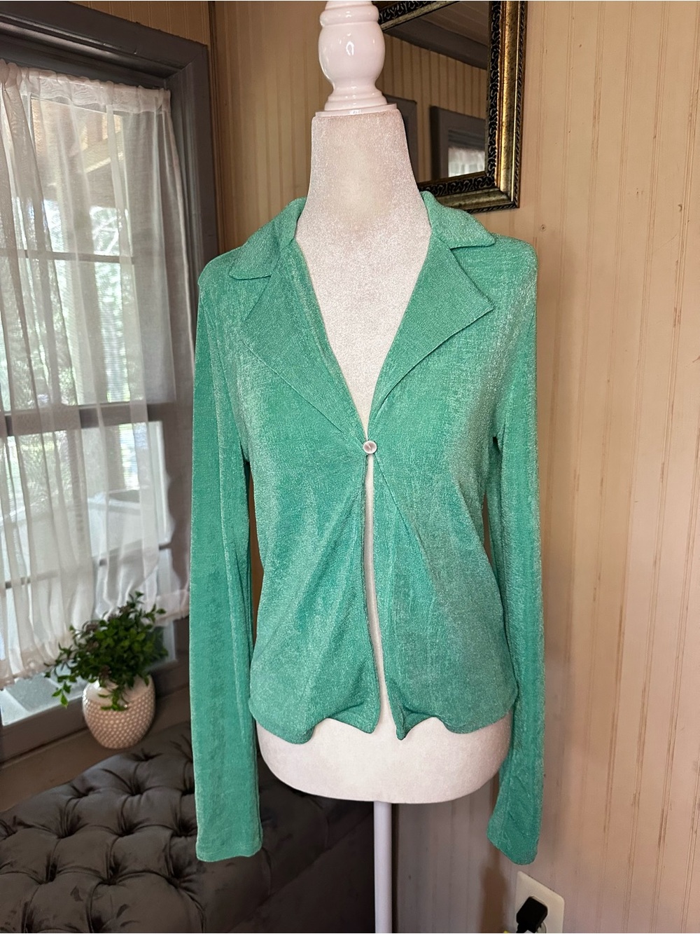 Princess Polly Green Shimmer Long Sleeve Button Front Top Womens US 8 Y2K
